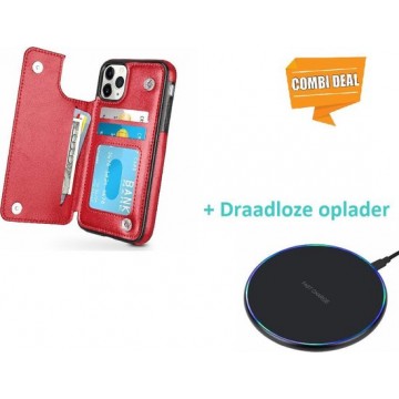 Wallet Case iPhone 11 Pro Max - rood met draadloze oplader