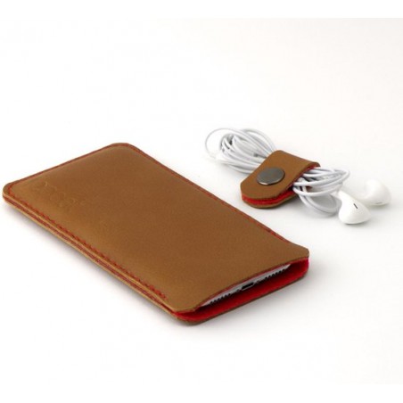 JACCET lederen Galaxy Note 10 hoesje - Cognac kleur leer met rood wolvilt - Handmade in Nederland