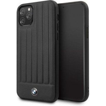 Apple iPhone 11 Pro BMW Backcover Stamped Lines Real Leather - Zwart