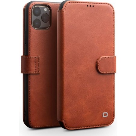 Qialino Luxe Genuine Leather Bookcase Hoesje iPhone 11 Pro - Lichtbruin