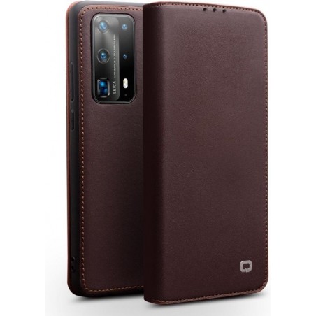 Qialino - echt lederen luxe wallet hoes - Huawei P40 - Bruin