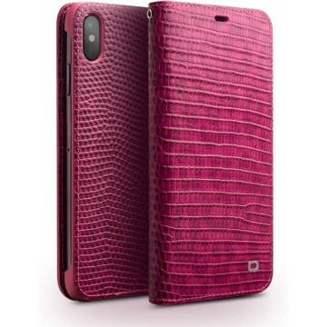 Qialino - echt lederen luxe wallet hoes - iPhone XS Max - Croco roze