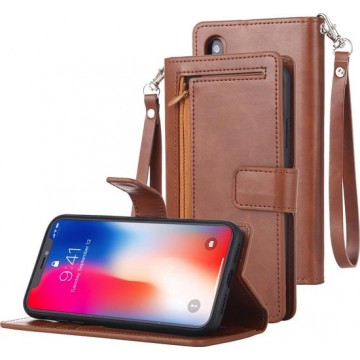 GOOSPERY AFNEEMBARE DAGBOEK Horizontale flip lederen tas met houder & kaartsleuven & rits & portemonnee voor iPhone XR (bruin)