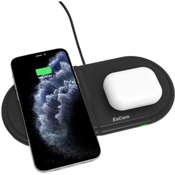 ExCorn 2-in-1 Draadloze Apple Oplader - Wireless Charger voor iPhone, iWatch en Airpods Pro - Qi Lader