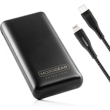 MOJOGEAR snelladen-set XL voor iPhone & iPad: 20.000 mAh MINI XL powerbank + Lightning naar USB-C kabel