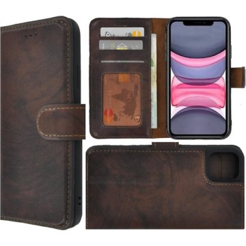 iPhone 11 Pro hoesje - Bookcase - Portemonnee Hoes Krasvrij Echt leer Wallet case Middenbruin