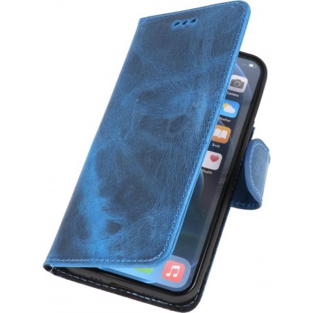 DiLedro Echt Lederen iPhone 12 (Pro) Hoesje Bookcase - Washed Blue