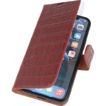 DiLedro iPhone 12 Mini Hoesje Bookcase Shock Proof - Croco Brown