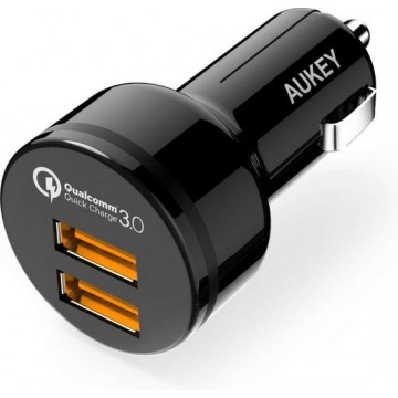 Aukey CC-T8 Qualcomm Quick Charge 3.0 Sigarettenplug autolader 2 USB Poorten - Zwart