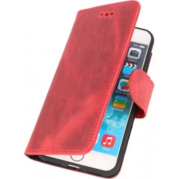 DiLedro Echt Lederen iPhone 7 / 8 / SE 2020 Hoesje Bookcase - Washed Red