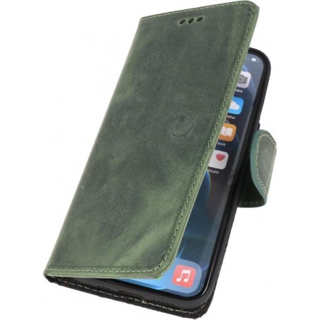 DiLedro Echt Lederen iPhone 12 (Pro) Hoesje Bookcase - Washed Green