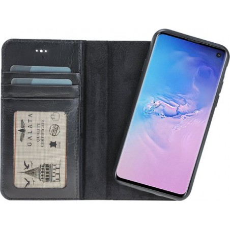 GALATA Samsung Galaxy A40 afneembare 2in1 magneet echt leer bookcase hoesje - Zwart