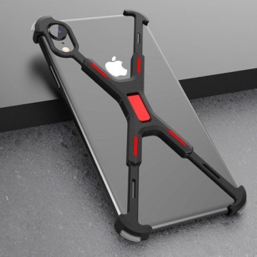 Schokbestendige X-vormige metalen bumper iPhone XR - rood/zwart