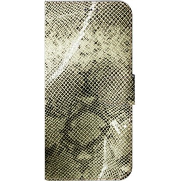 ★★★Made-NL★★★ Handmade Echt Leer Book Case Voor Samsung Galaxy S20 Plus Beige leder met een mooie slangenprint.