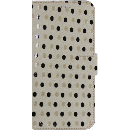 Made-NL Handmade Echt Leer Book Case Voor Apple iPhone 7/8 Beige met zwart beige bolletjes