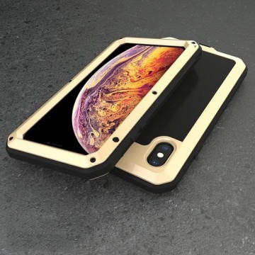 Waterdicht stofdicht schokbestendig aluminiumlegering + gehard glas + siliconen hoesje voor iPhone XS Max (goud)