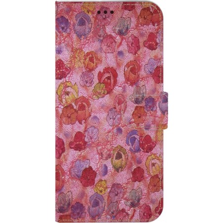 Made-NL Handmade Echt Leer Book Case Voor Samsung Galaxy A7 (2018) Roze met multicolor bloemen