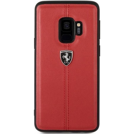 Ferrari Stripe Leather Hard Case voor Samsung Galaxy S9 - Rood