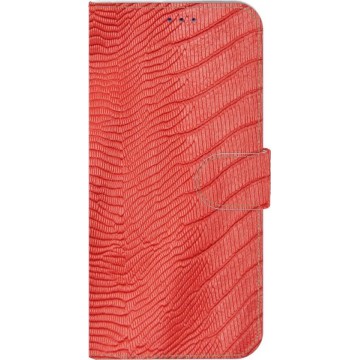 ★★★Made-NL★★★ Handmade Echt Leer Book Case Voor Samsung Galaxy S20 Licht rood leder met slangenprint.