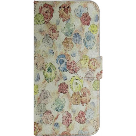 Made-NL Handmade Echt Leer Book Case Voor Samsung Galaxy S9+ Beige leder met vervaagde rozenprint.