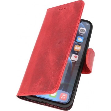 DiLedro Echt Lederen iPhone 12 Pro Max Hoesje Bookcase - Washed Red