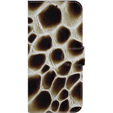 Made-NL Handmade Echt Leer Book Case Voor Apple iPhone Xs Bruin lakleder met giraf print.