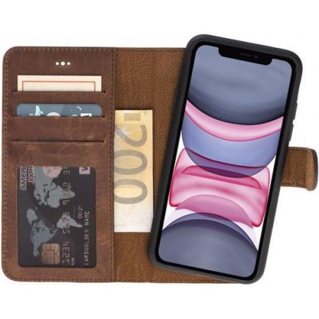 Galata uitneembare bookcase iPhone 11 Pro Max hoesje 2in1 echt leer Antiek Bruin