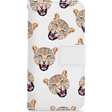 FOONCASE iPhone 6 Plus hoesje - Bookcase - Flipcase - Hoesje met pasjes - Cheeky Leopard / Luipaard hoofden