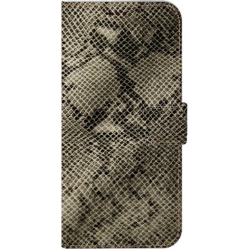 Made-NL Handmade Echt Leer Book Case Voor Apple iPhone 11 Zilver grijs  kleurig leder, met een hele mooie slangenprint.