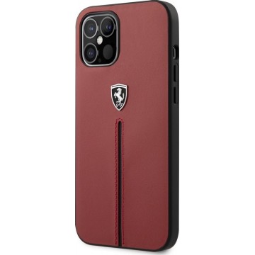 Ferrari Scuderia - Lederen backcover hoes - iPhone 12 Pro Max - Rood + Lunso Tempered Glass