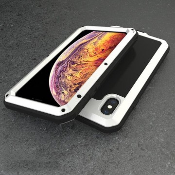 Waterdicht stofdicht schokbestendig aluminiumlegering + gehard glas + siliconen hoesje voor iPhone XS Max (wit)
