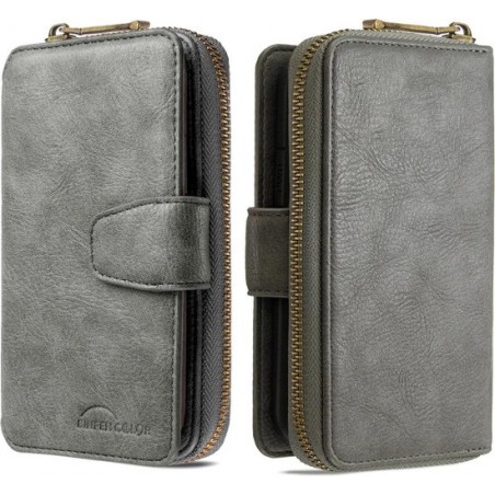 Voor iPhone 7 afneembare multifunctionele horizontale flip lederen tas met kaartsleuven en rits portemonnee en fotolijst (grijs)
