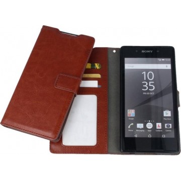 Sony Xperia C5 Luxury PU Leather Flip Case With Wallet & Stand Function Bruin Brown