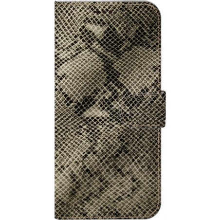 Made-NL Handmade Echt Leer Book Case Voor Apple iPhone 11 Pro Max Zilver grijs  kleurig leder, met een hele mooie slangenprint.