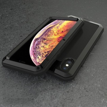 Waterdicht stofdicht schokbestendig aluminiumlegering + gehard glas + siliconen hoesje voor iPhone XS Max (zwart)