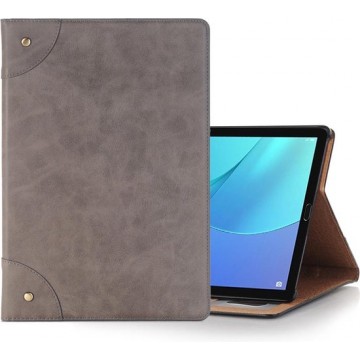 Voor Huawei MediaPad M5 10.8 inch Retro-stijl Horizontale Flip PU lederen tas met houder en portemonnee (grijs)