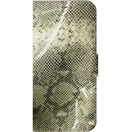 ★★★Made-NL★★★ Handmade Echt Leer Book Case Voor Apple iPhone X/10 Beige leder met een mooie slangenprint.