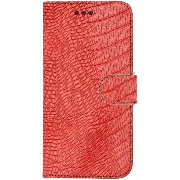 Echt leer Licht rood  met slangenprint hoesjes voor uw Samsung Galaxy A70 gemaakt in Nederland