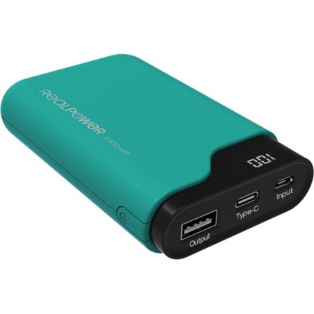 RealPower PB-7.500C 7.500 mAh Zwart, Groen powerbank