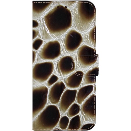 Made-NL Handmade Echt Leer Book Case Voor Apple iPhone 11 Bruin lakleder met giraf print.