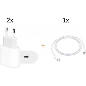 USB-C Adapter 20W 2-PACK + kabel 1-PACK  - Iphone 12 oplader - Nieuw model Iphone oplader zonder kabel - DutchOne oplader
