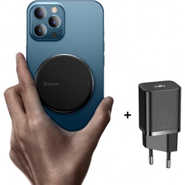 Magsafe oplader + USB-C Adapter Iphone 12 - Magsafe Iphone 12 Mini/Pro/Pro Max - Draadloze oplader - Iphone 12 lader - Zwart