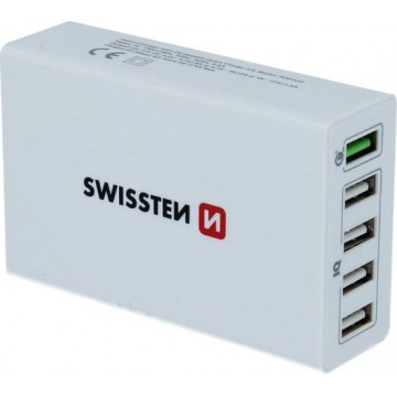 Swissten Thuislader 5 USB Poorten - Quick Charge 3.0 - Smart IC - 50W - Wit