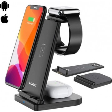 LURK® 3-in-1 oplaadstation - Draadloze oplader - Wireless charger - Compact en opvouwbaar - Universeel voor Apple en Android
