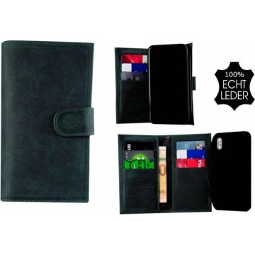 Samsung Galaxy S9 Plus - Bookcase - Portemonnee Hoes Echt leer Wallet case Antiek Turquoise