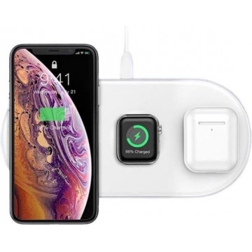 KSIX draadloze oplader QI 3 in 1 Iphone/Airpods/Apple watch 7.5W-10W wit