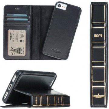 GALATA® iPhone 7/ 8  hoesje echt leer dubbel wallet case  zwart