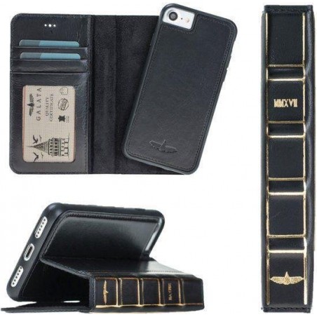 GALATA® iPhone 7/ 8  hoesje echt leer dubbel wallet case  zwart