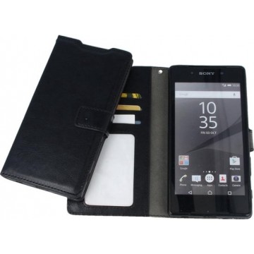 Sony Xperia C5 Luxury PU Leather Flip Case With Wallet & Stand Function Zwart Black