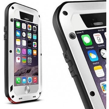 Metalen fullbody hoes voor Apple iPhone 6 en iPhone 6S, Love Mei, metalen extreme protection case, Wit-zwart